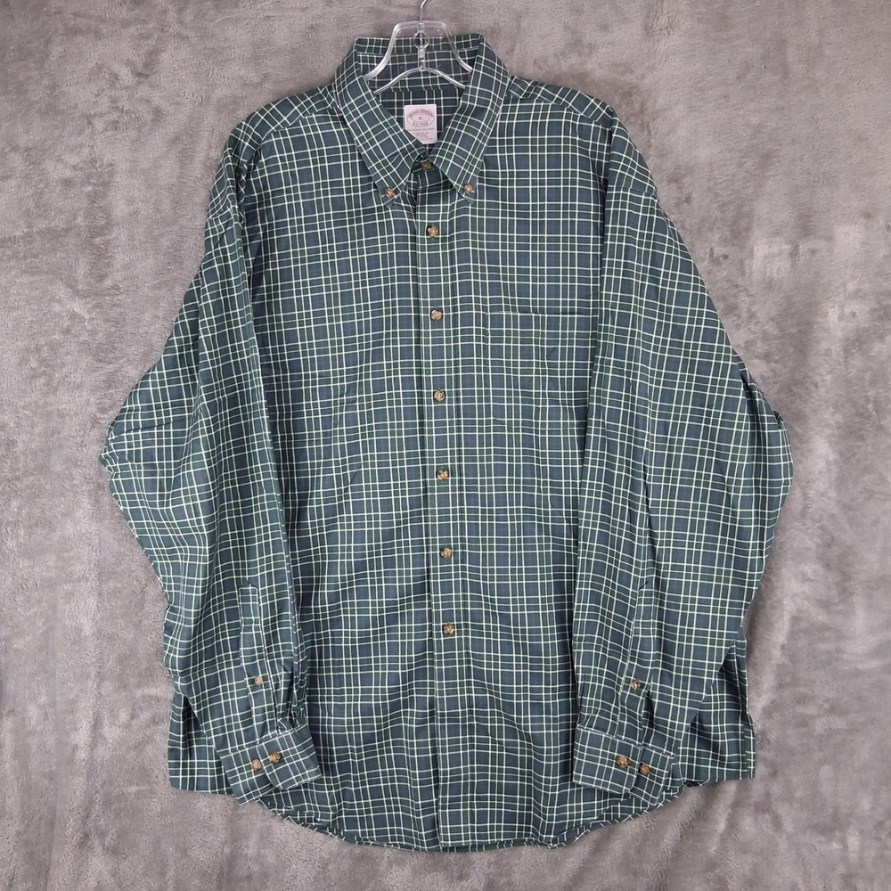 Brooks Brothers Button Down Shirt Mens XL Green Purple Plaid Non-Iron Cotton